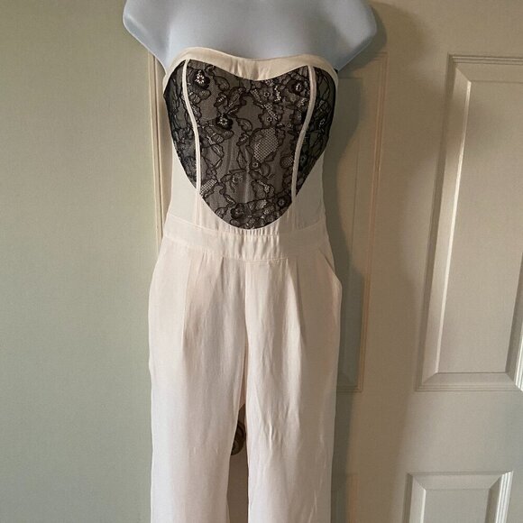 BEBE New Egret Strapless Wide Leg Jump Suit Size 00 - Picture 2 of 8